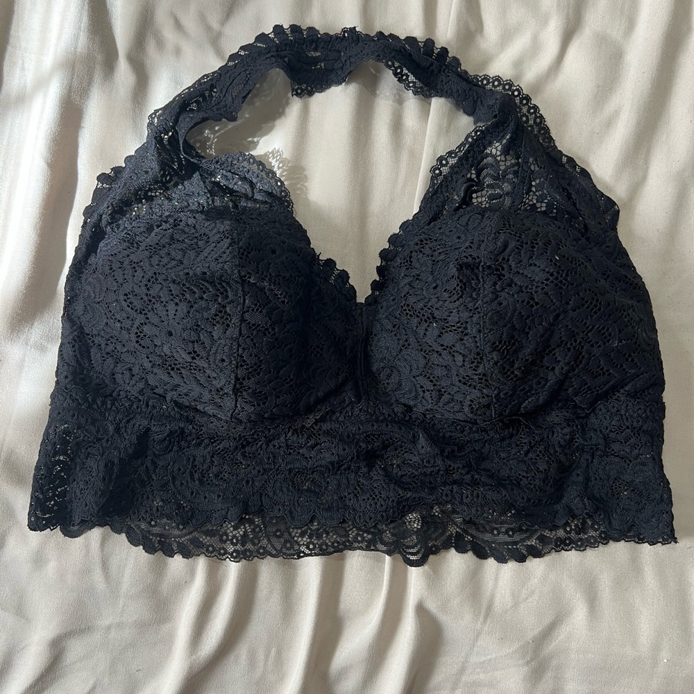 Aerie Far Out Lace Black Halter Bralette